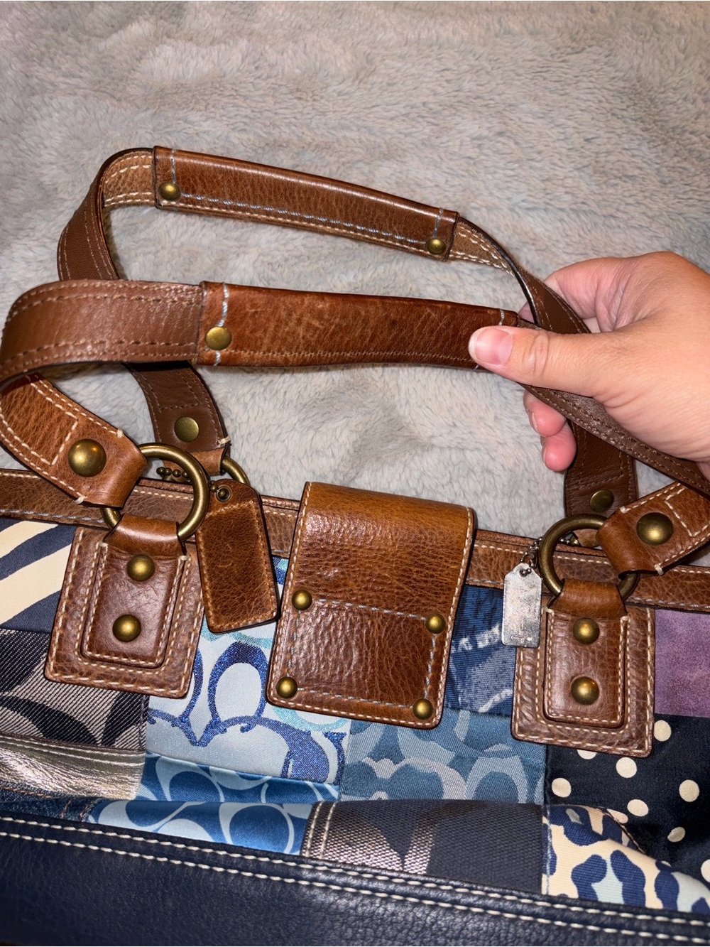 Coach Patchwork Blue Multitone Leather-Trim Shoulder Bag - Picture 2 of 5